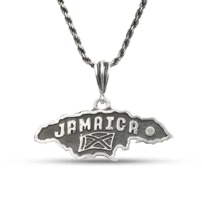 Better Jewelry .925 Sterling Silver Black Oxidised Jamaica Map Pendant Necklace w. Rope chain