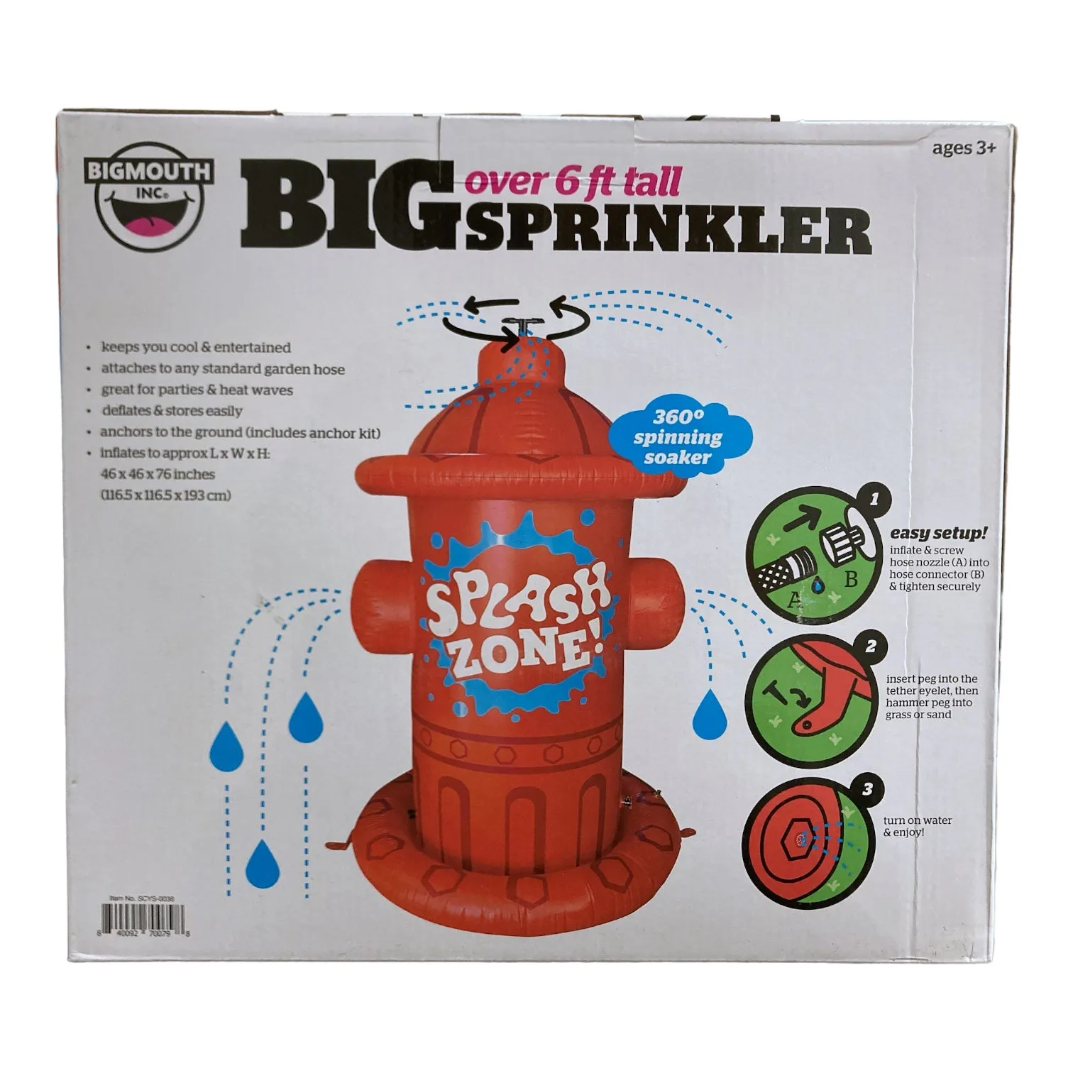 BigMouth Giant Inflatable Fire Hydrant Sprinkler, 46" x 46" x 76"