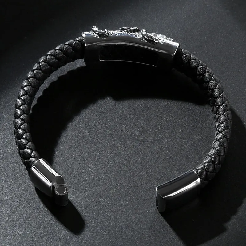 Black Braided Leather Stainless Steel Scorpion Bracelet