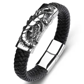 Black Braided Leather Stainless Steel Scorpion Bracelet