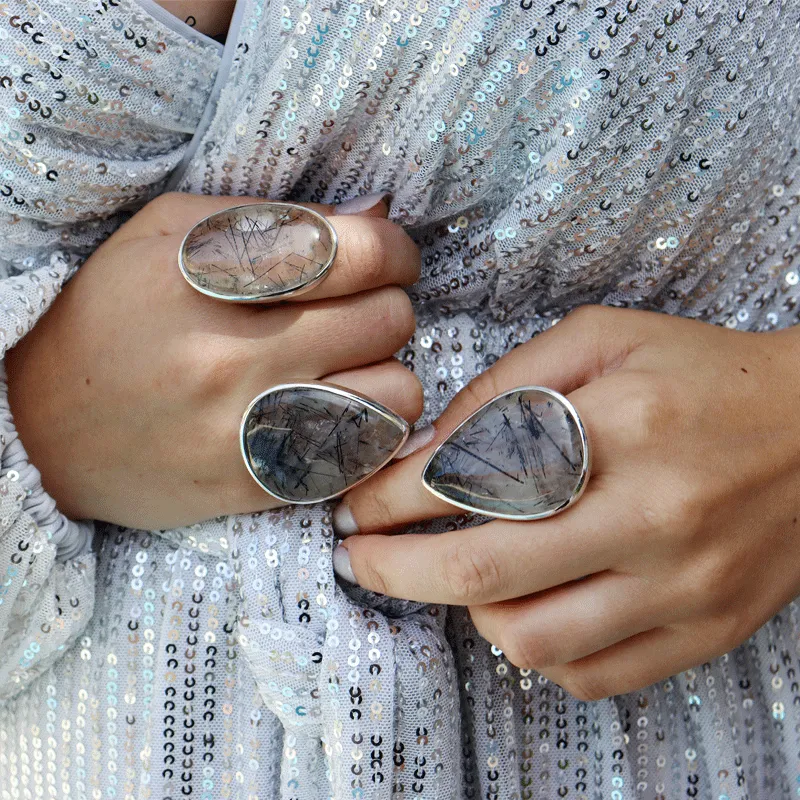 Black Rutilated Quartz Statement Ring