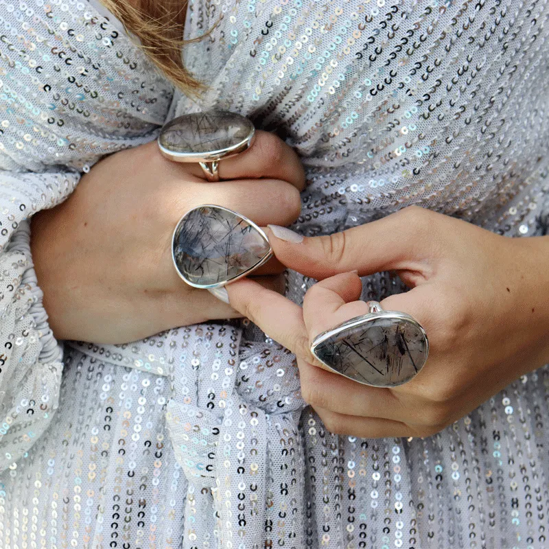 Black Rutilated Quartz Statement Ring