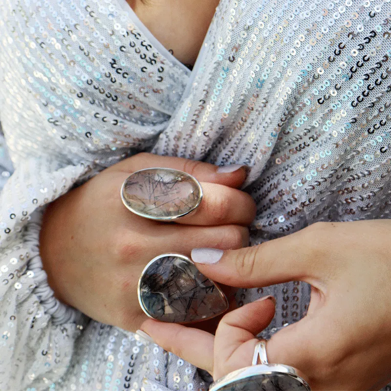 Black Rutilated Quartz Statement Ring