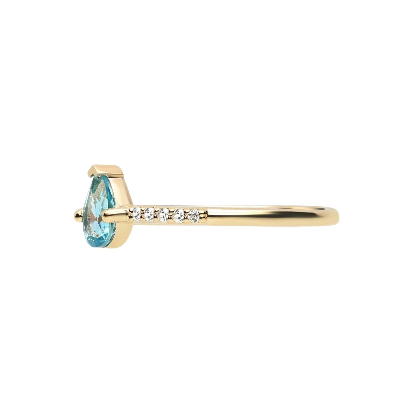 Blue Topaz Pear Set in Cubic Zirconia Studded Band