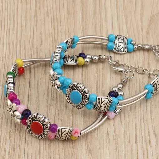 Bohemian Beaded Styled Bangle Bracelet - 2 Colors