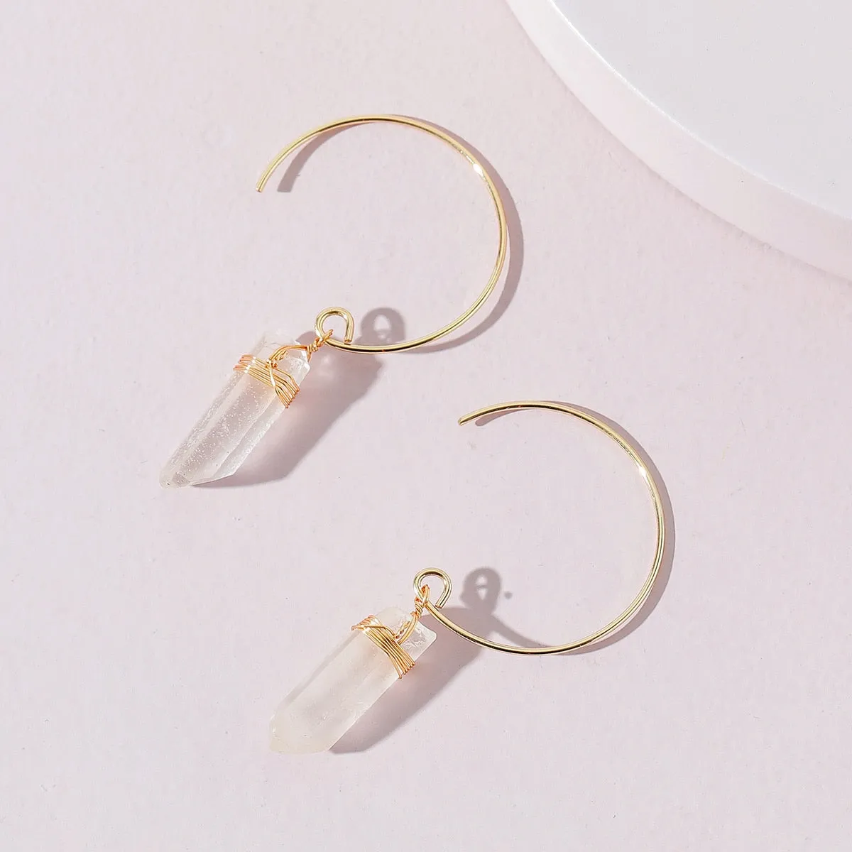 Bohemian Handmade Quartz Crystal Natural Stone Hoop Earrings