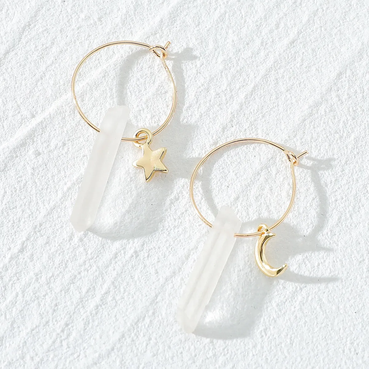 Bohemian Handmade Quartz Crystal Natural Stone Hoop Earrings