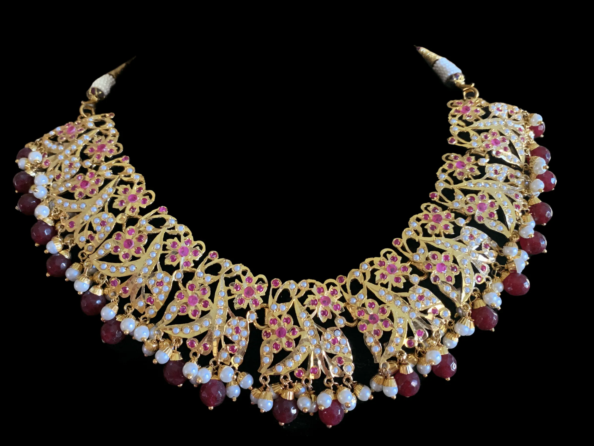 BR77 Nayaab pearl jadau necklace - ruby  ( SHIPS IN 4 WEEKS )