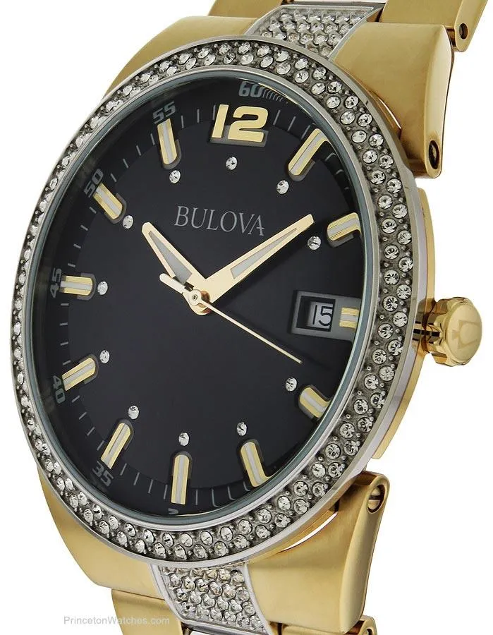 Bulova Mens Crystal Accented Watch - Two-Tone - Black Dial - Date Display