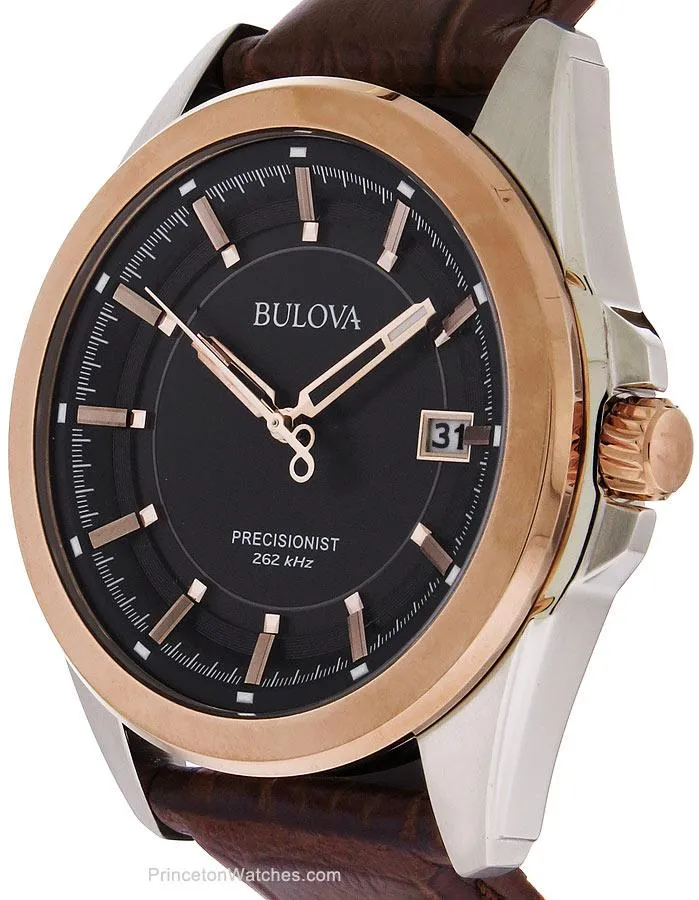 Bulova Mens Precisionist UHF - Gray Dial - Rose & Steel - Date - Brown Leather