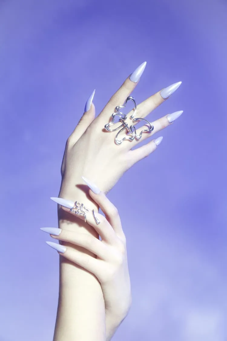 Butterfly nail midi ring in silver