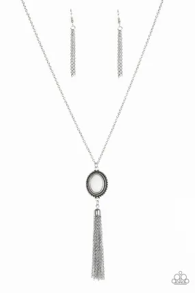 Canyon Climb Silver and White Tassel Necklace - Paparazzi Accessories