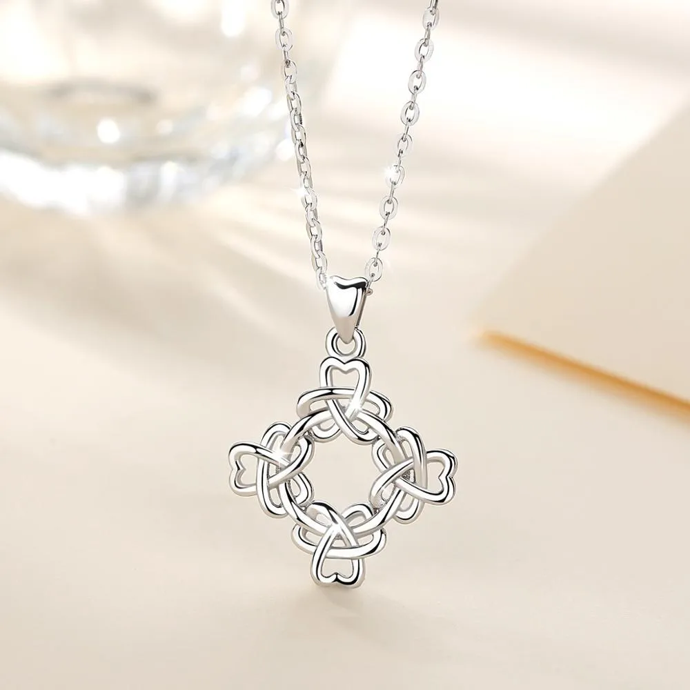 Celtic Clover Flower Sterling Silver Pendant Necklace