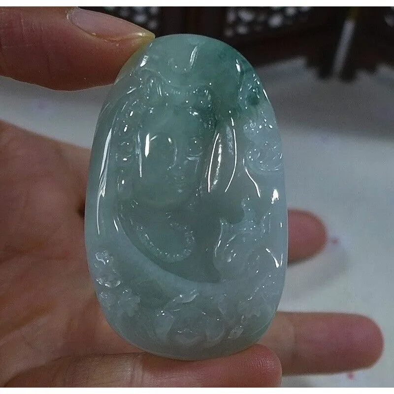 Cert'd Natural Type A Icy Light Green Jadeite Jade Lotus Kwan-Yin Pendant