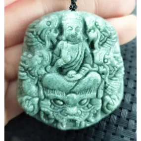 Certified Green Natural Type A Jadeite Guanyin Kwan Yin God Nine Dragons Pendant