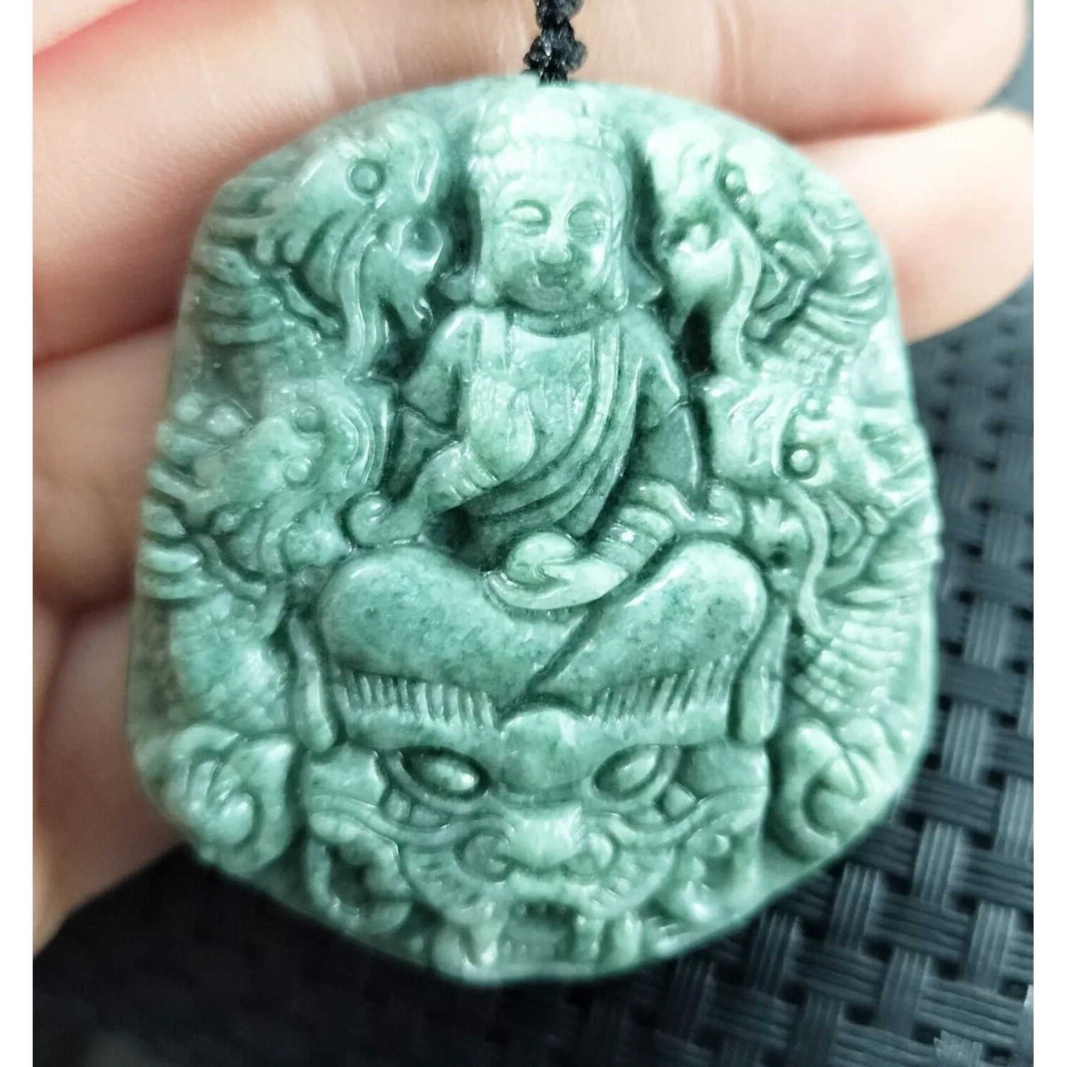 Certified Green Natural Type A Jadeite Guanyin Kwan Yin God Nine Dragons Pendant