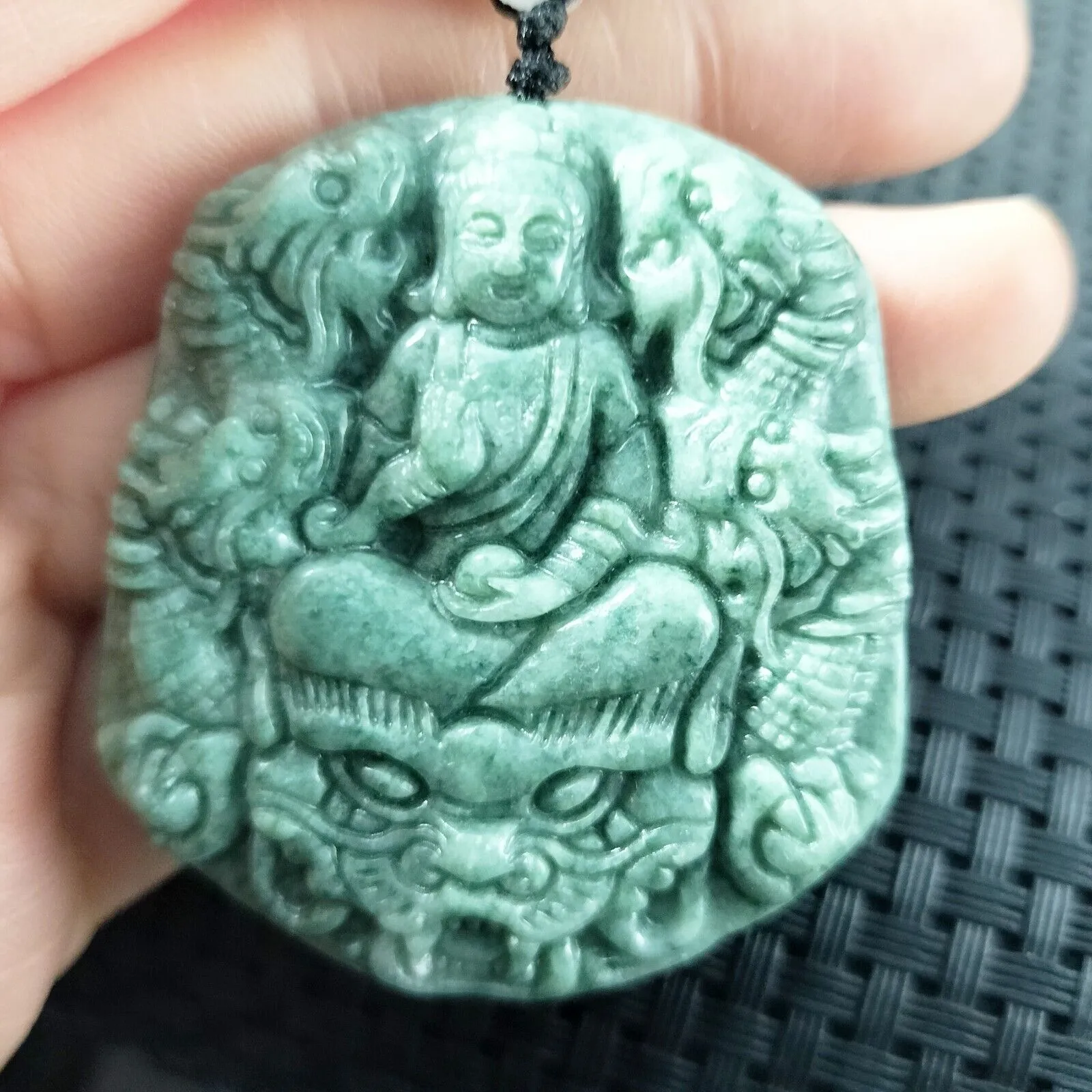 Certified Green Natural Type A Jadeite Guanyin Kwan Yin God Nine Dragons Pendant