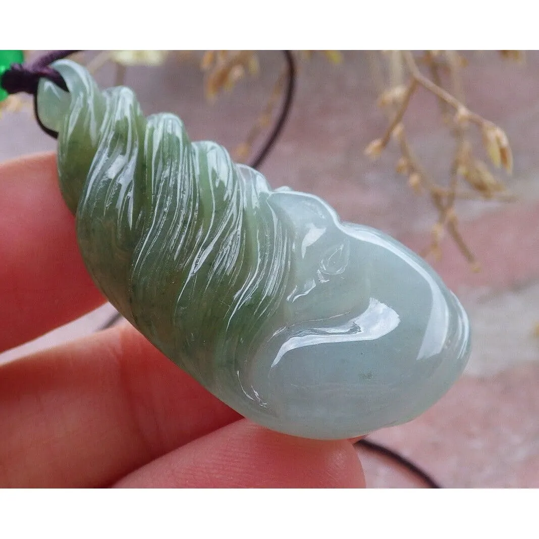 Certified Green Yellow Natural A Jade Nine Tail Fox Kitsune Pendant #609-0303