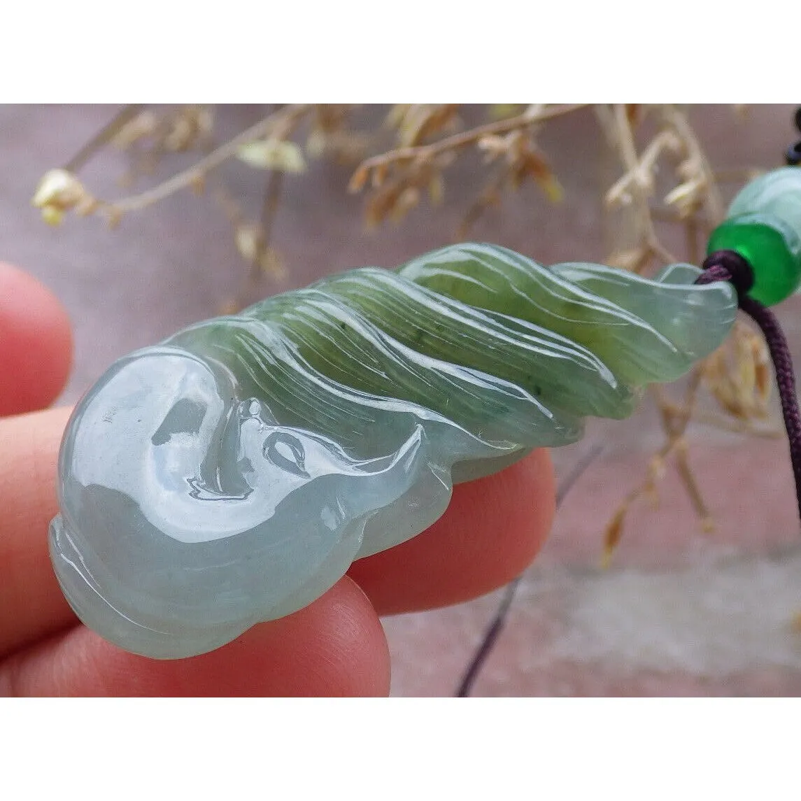 Certified Green Yellow Natural A Jade Nine Tail Fox Kitsune Pendant #609-0303