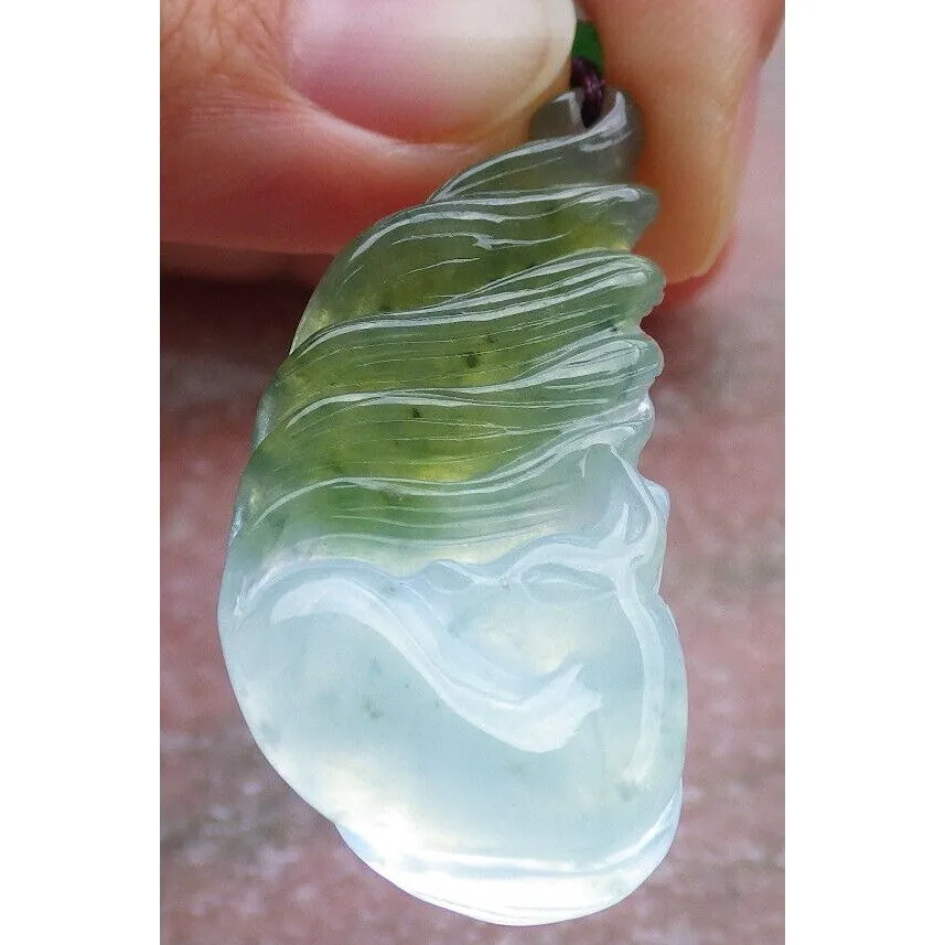 Certified Green Yellow Natural A Jade Nine Tail Fox Kitsune Pendant #609-0303