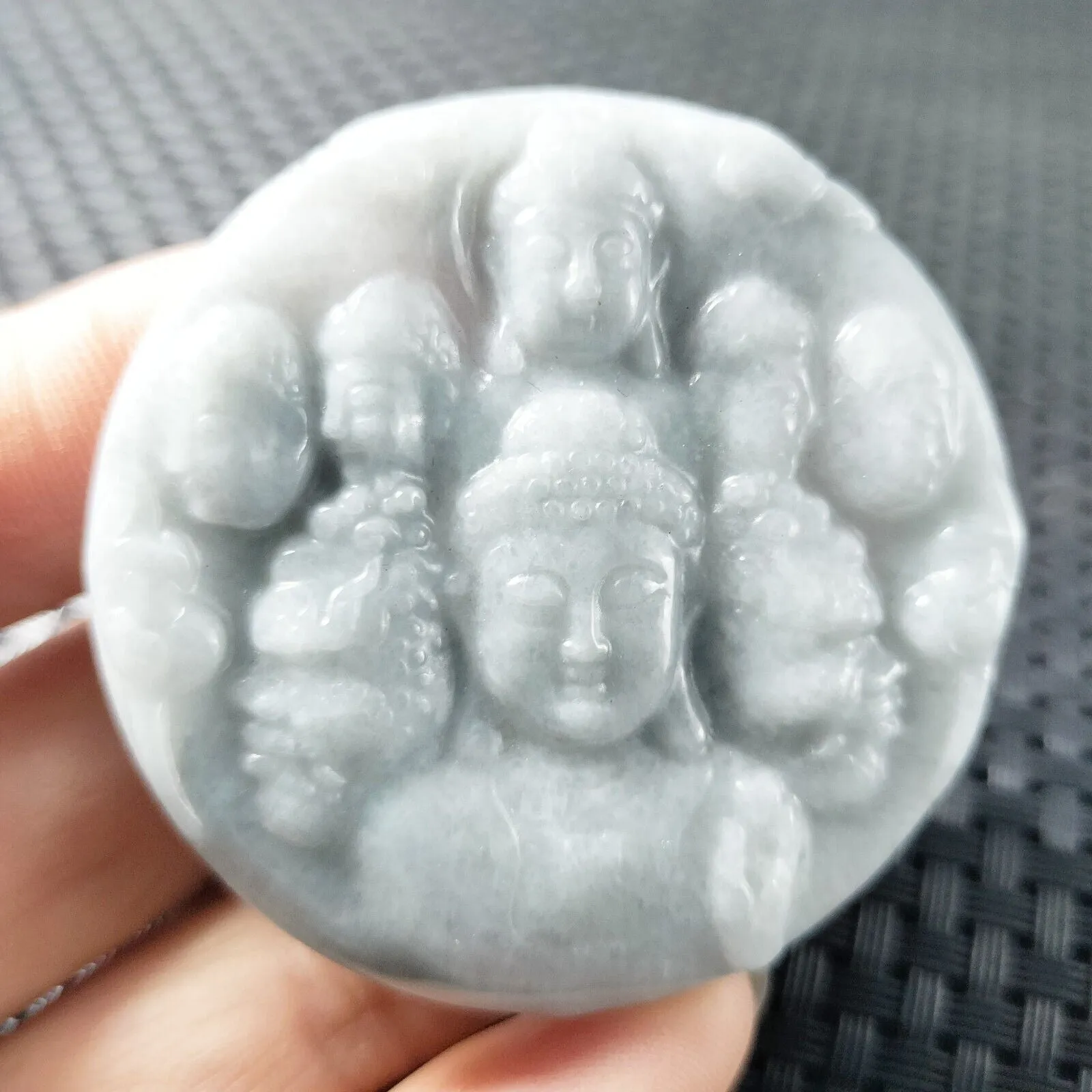 Certified Lavender Natural Type A Jadeite Carved Half Buddha Half Devil Pendant