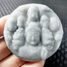 Certified Lavender Natural Type A Jadeite Carved Half Buddha Half Devil Pendant