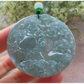 Certified Natural A Jade Jadeite Pendant Money God Caishen and Tree 财神 #27-1226