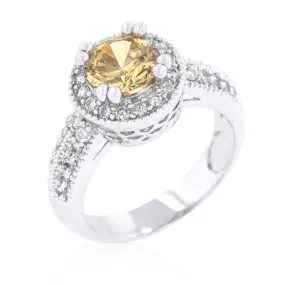 Elegant Halo Engagement Ring with Champagne Diamond Accent