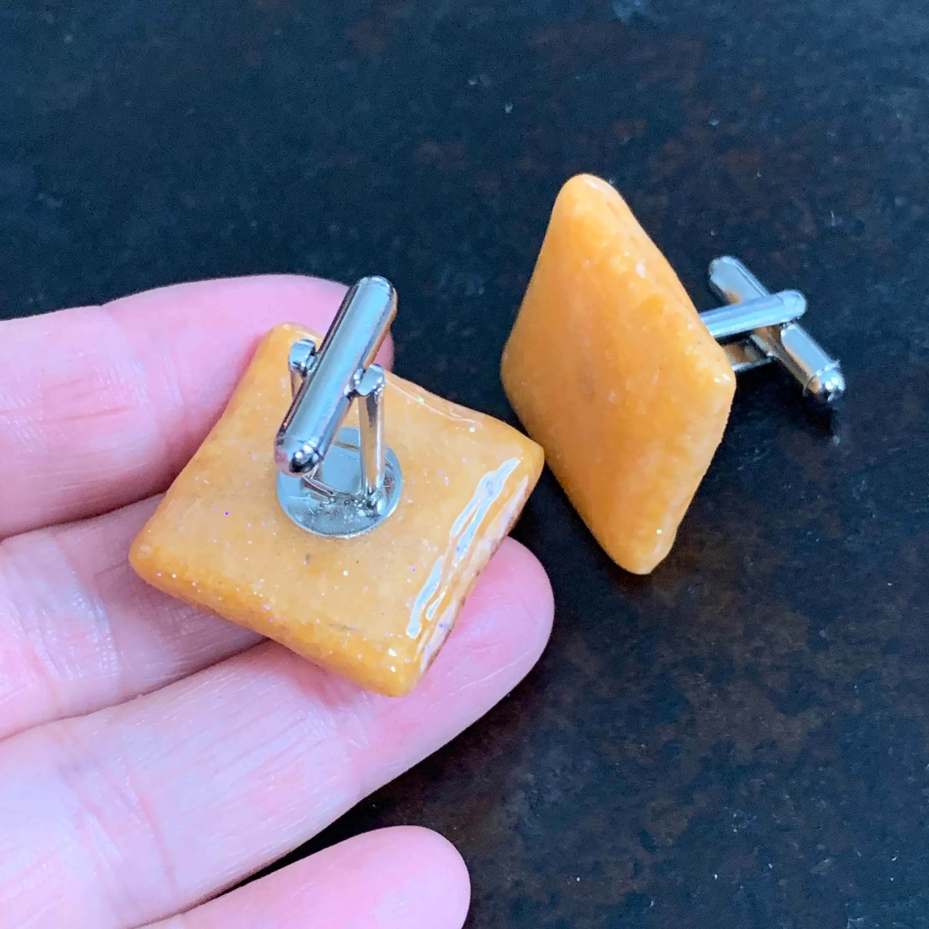 Cheese it Cracker cufflinks