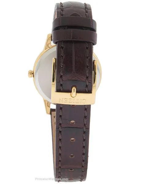 Citizen Ladies Eco-Drive Date Watch - Gold Tone - Brown Leather Strap