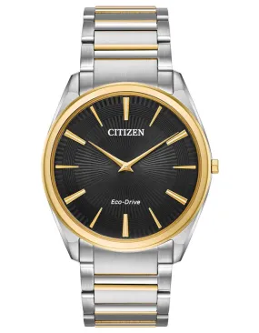 Citizen Mens Stilleto Eco-Drive Watch - Black Dial - Two-Tone - Bracelet - 30m