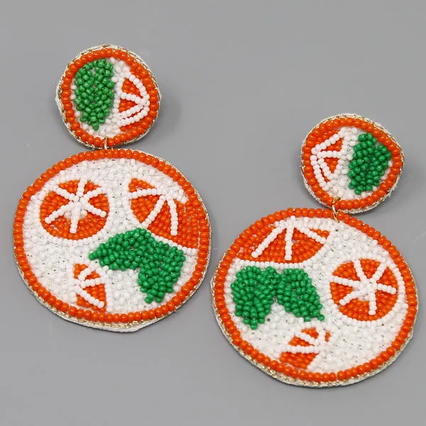 Citrus Seed Beaded Disc Drop Earrings