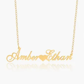 Couples Name Necklace with Heart