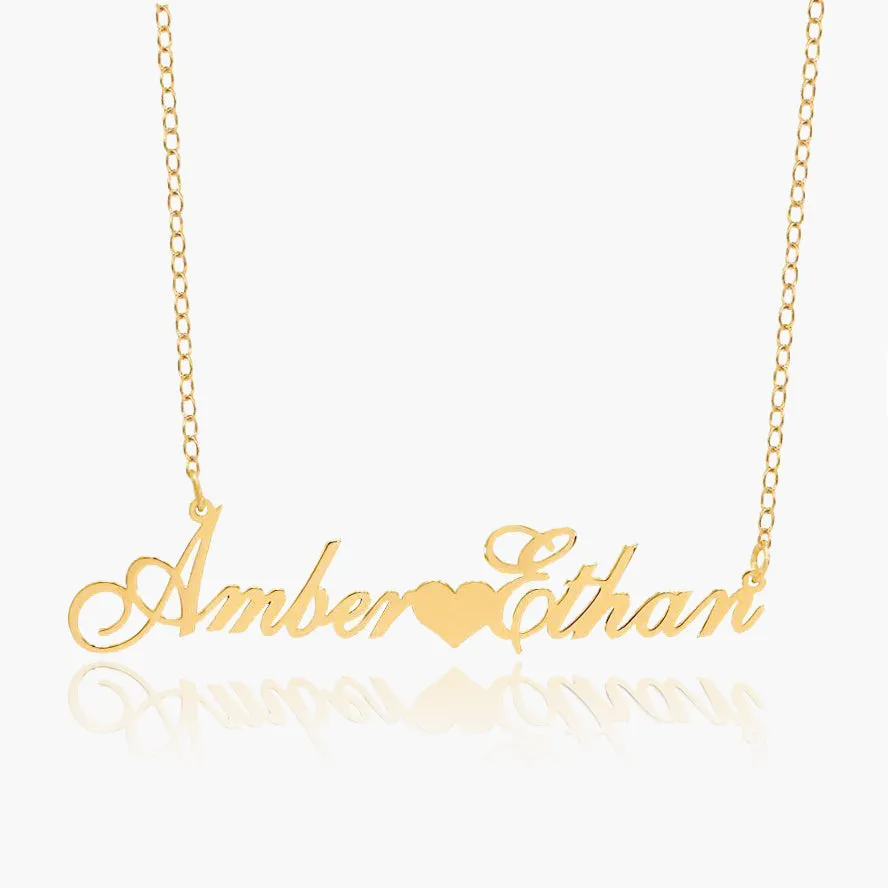 Couples Name Necklace with Heart