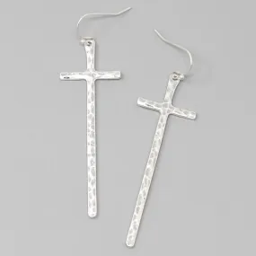 Cross Hammered Metal Drop Earrings