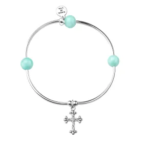 Cross | Soft Bangle Charm Bracelet | Tiffany Blue Agate