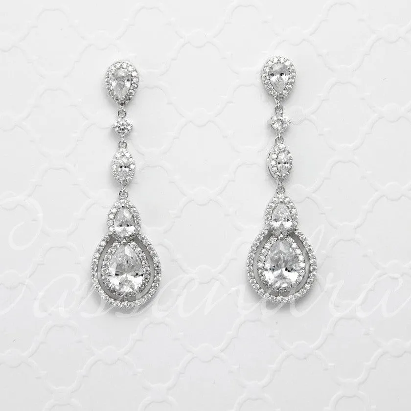 Cubic Zirconia Earrings Pave Teardrop and Marquise