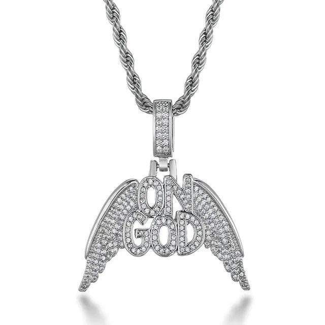 Cubic-Zirconia-Studded "On God" Bling Hip-hop Pendant Necklace