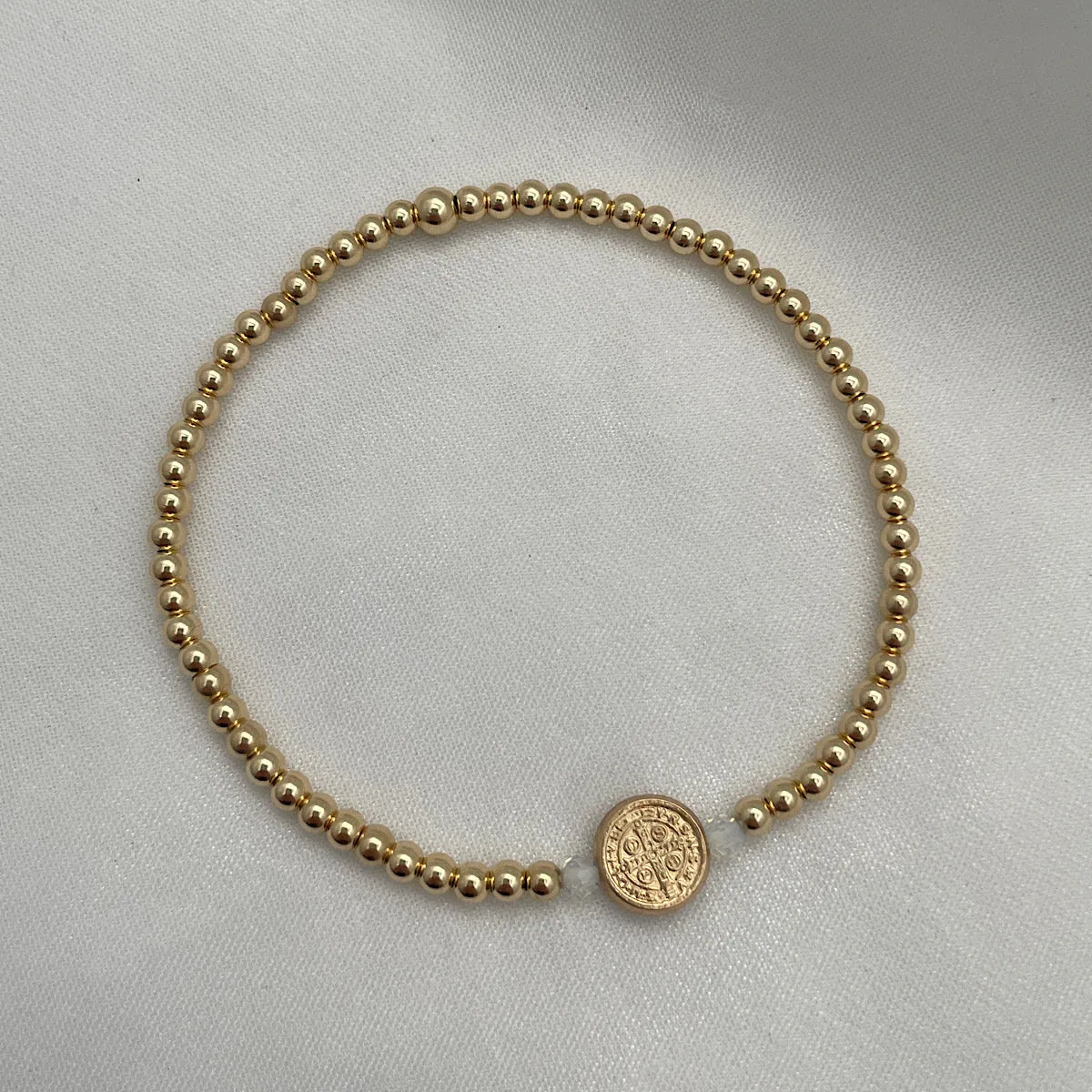 Dainty St Benedict Bead Bracelet Gold Fill