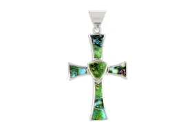 David Rosales Elegant Sonoran Gold and Turquoise Cross Pendant