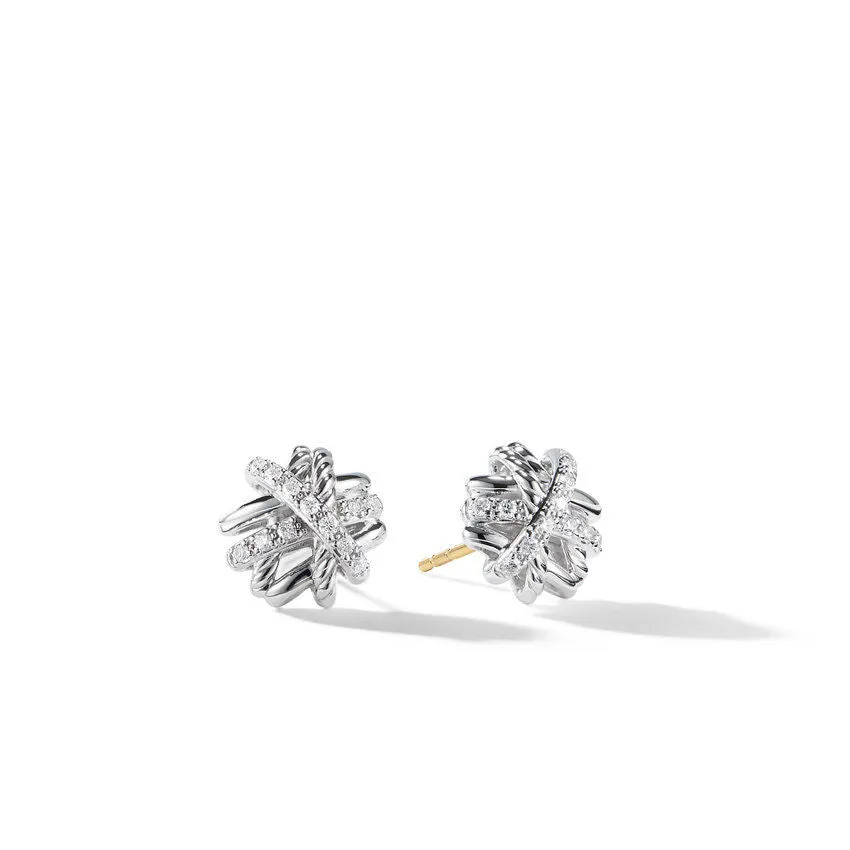 David Yurman Crossover Earrings with Diamonds in Sterling Silver