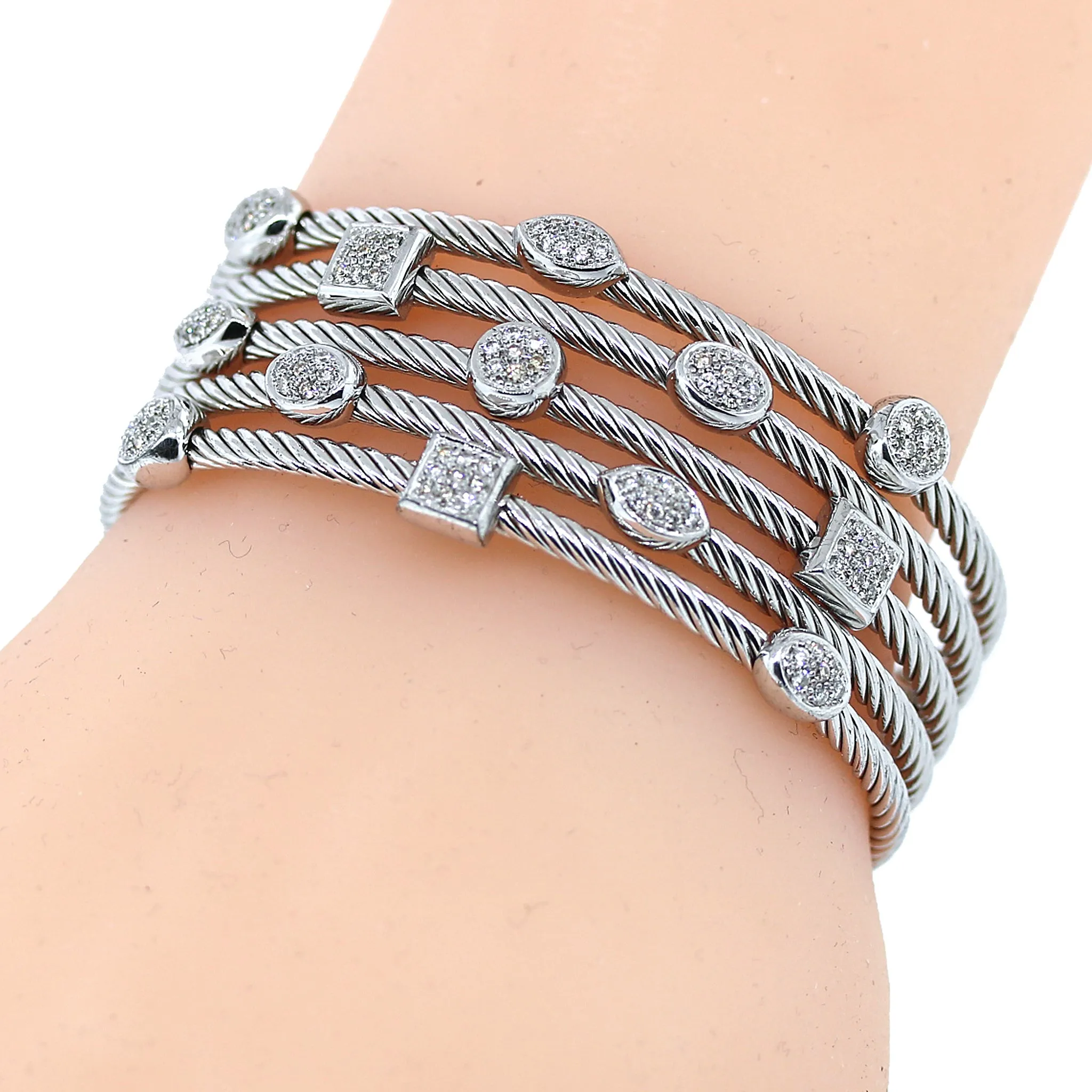 David Yurman Diamond Five Row Confetti Bracelet in Sterling Silver