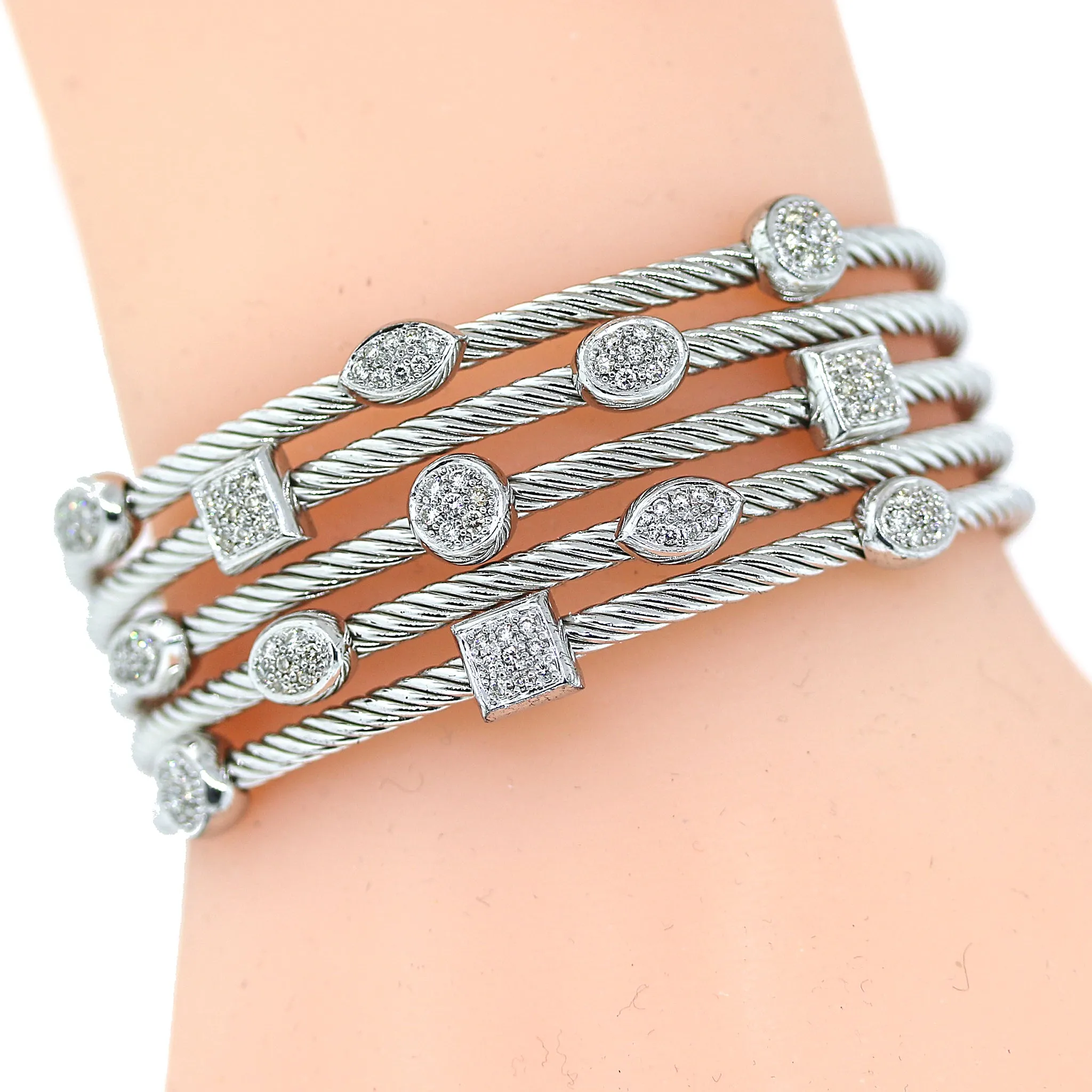 David Yurman Diamond Five Row Confetti Bracelet in Sterling Silver