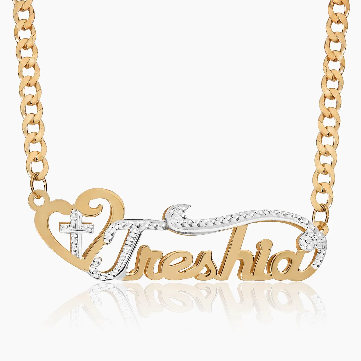 Double Plated Cross Name Necklace