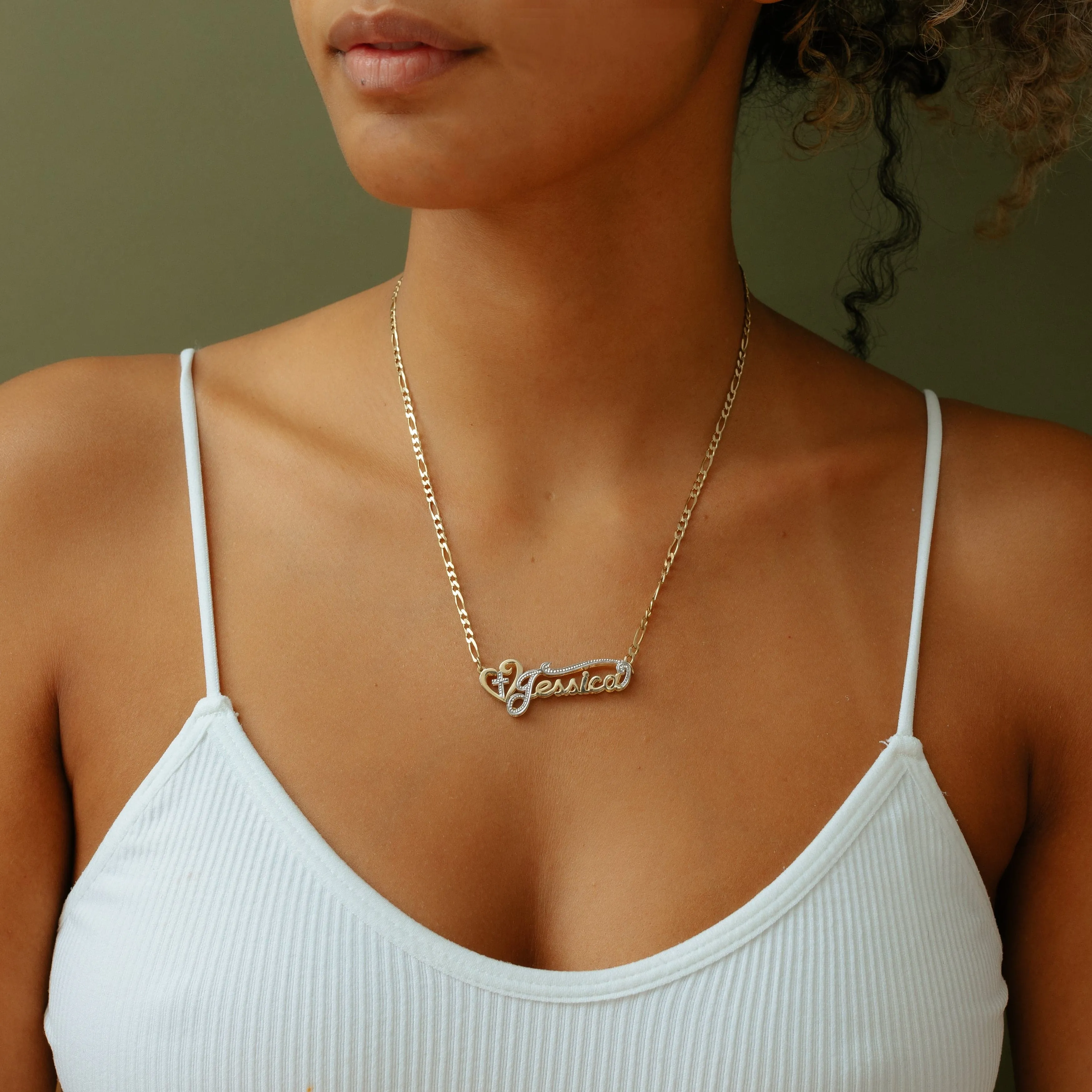 Double Plated Cross Name Necklace