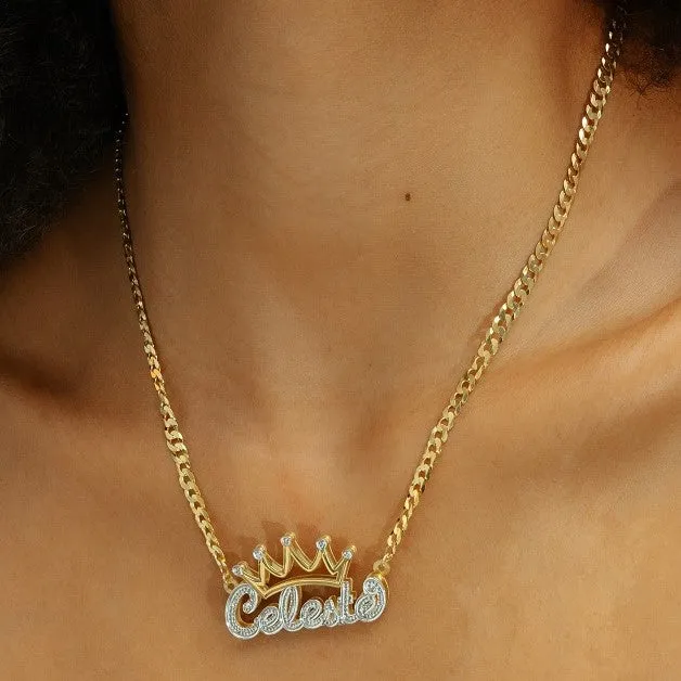 Double Plated Crown Name Necklace