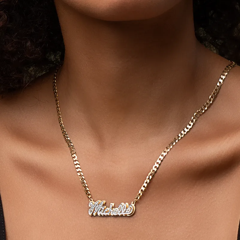 Double Plated Iced Out Script Name Necklace