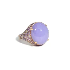 Eclat Jewels - One of a Kind Ring with Lavender Jadeite Jade, Purple Sapphires and Diamonds, 18k Rose Gold