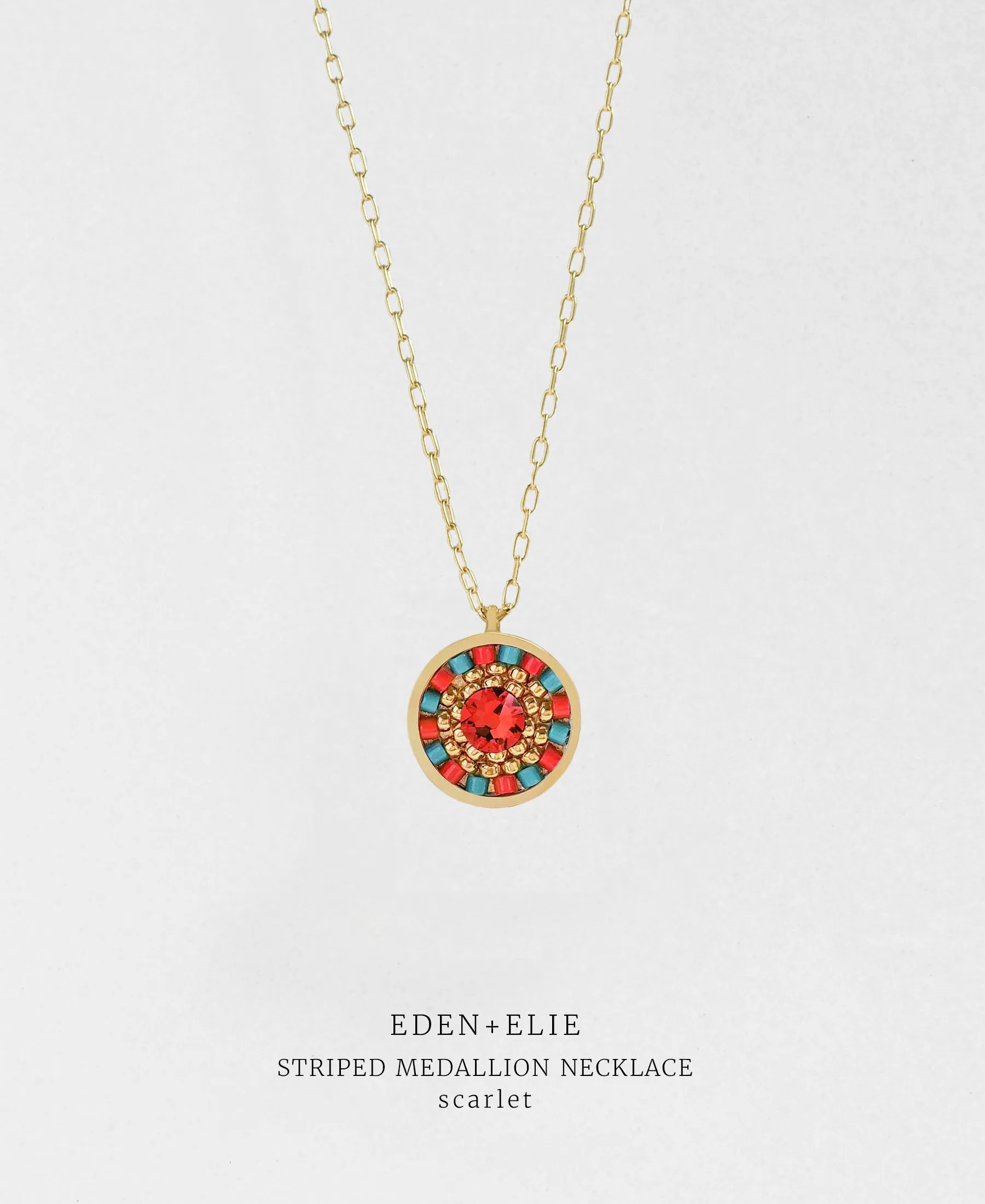 EDEN   ELIE Striped Medallion necklace - Scarlet