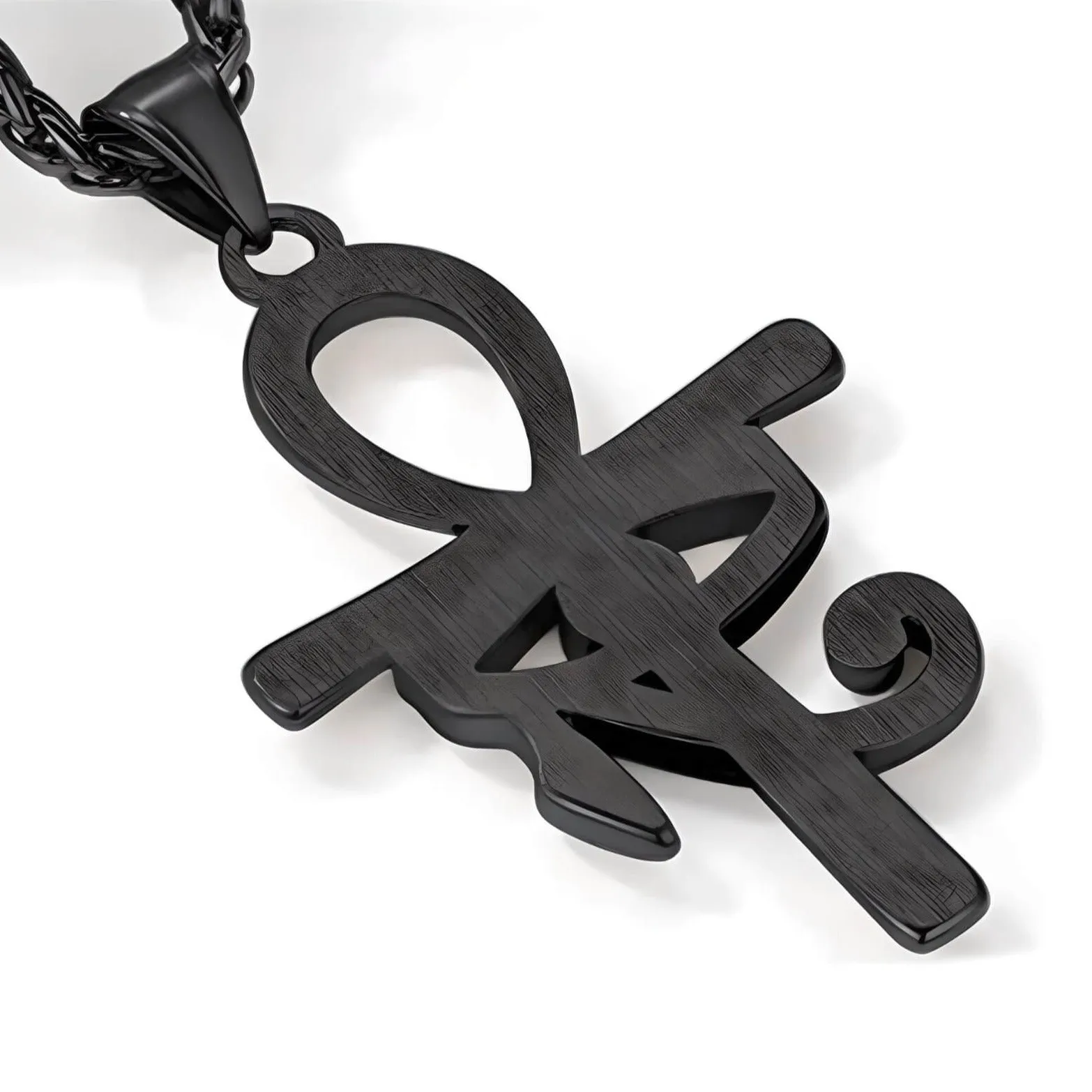 Egyptian Eye of Horus on Ankh Pendant Stainless Steel Chain Necklace